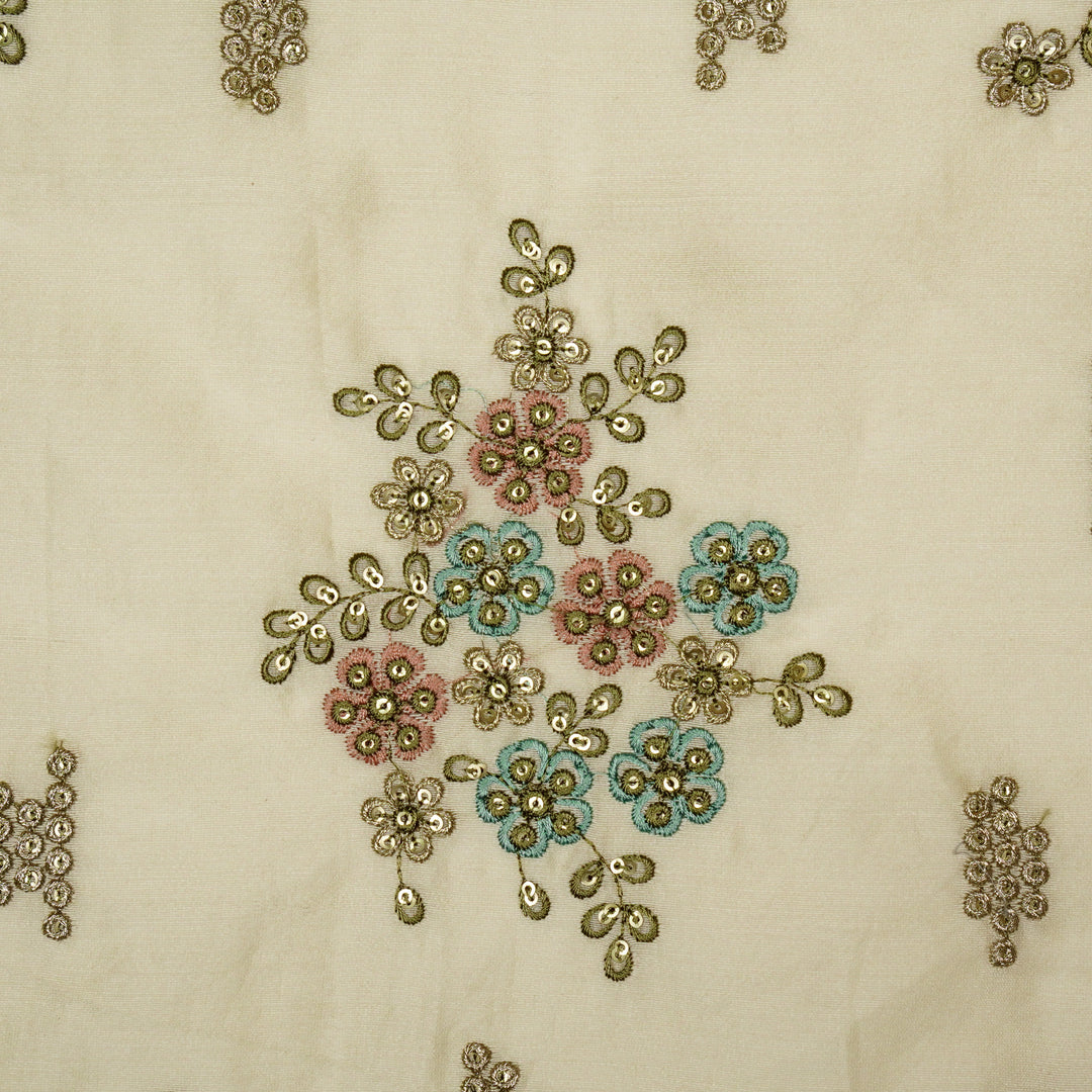 Abeer Bunch Buta on Cream Silk Chanderi Embroidered Fabric