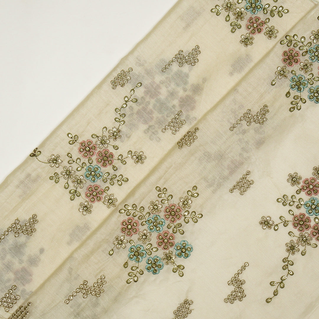 Abeer Bunch Buta on Cream Silk Chanderi Embroidered Fabric