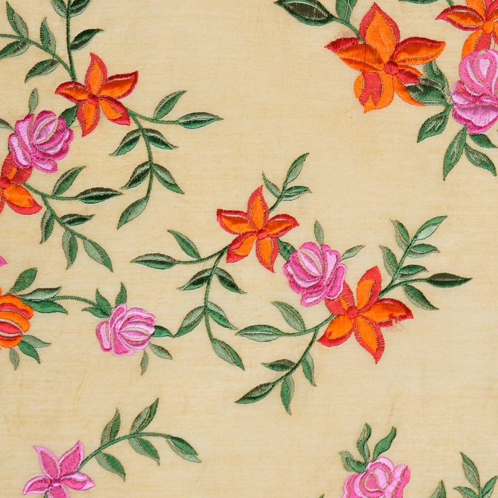 Asma Jaal on Deep Peach Semi Chanderi Embroidered Fabric