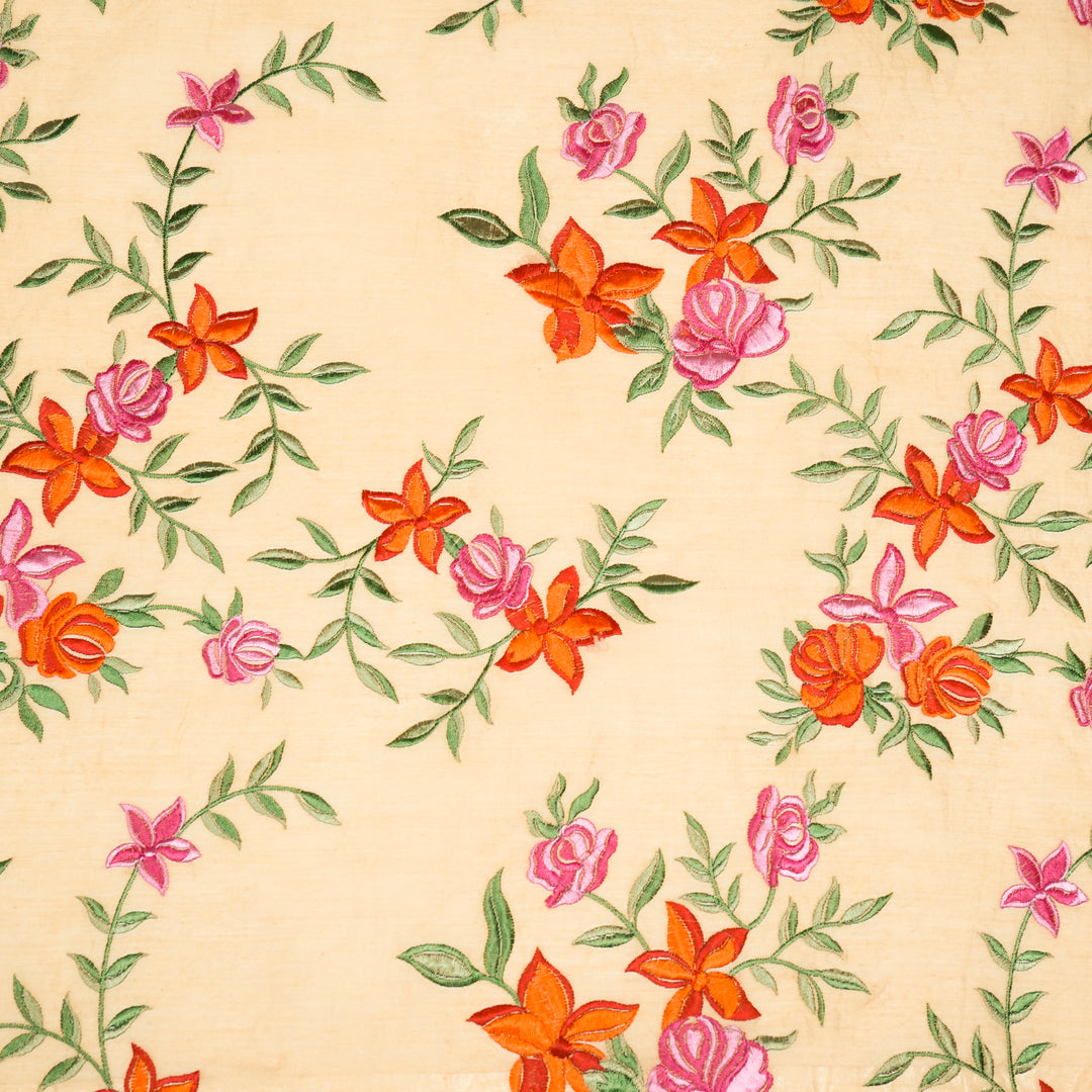 Asma Jaal on Deep Peach Semi Chanderi Embroidered Fabric