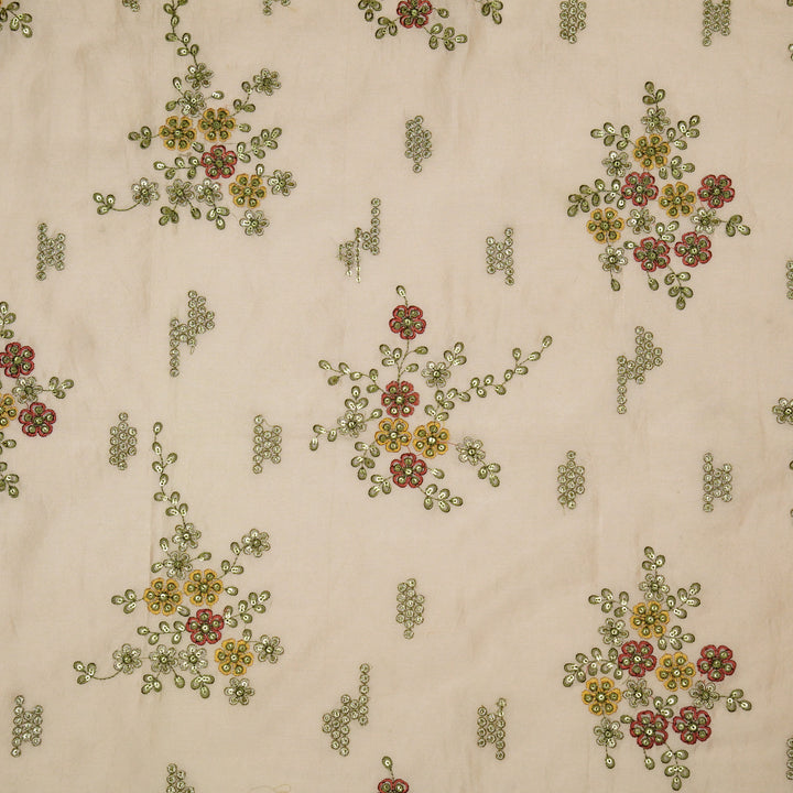 Abeer Bunch Buta on Light Blush Silk Chanderi Embroidered Fabric