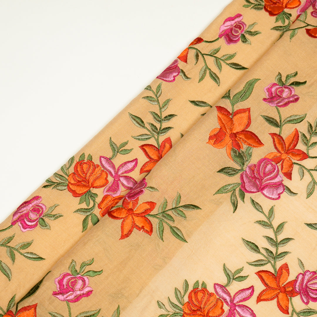 Asma Jaal on Deep Peach Semi Chanderi Embroidered Fabric