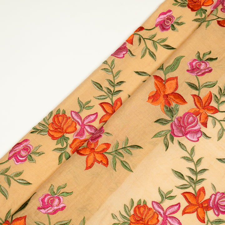 Asma Jaal on Deep Peach Semi Chanderi Embroidered Fabric