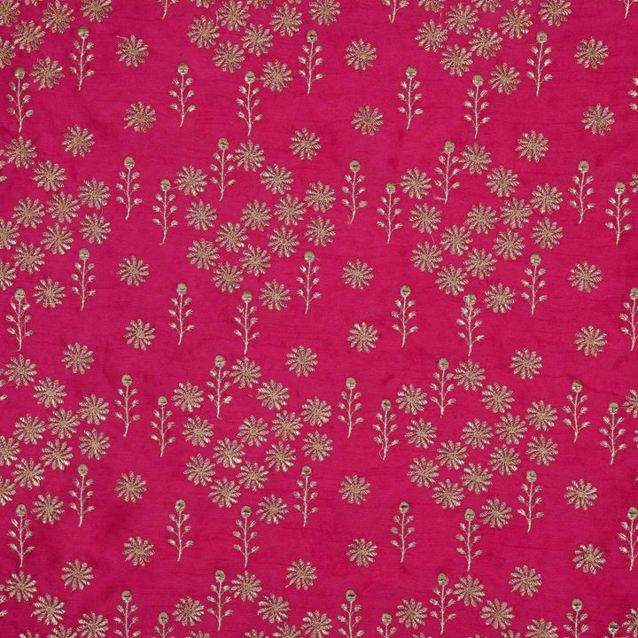 Unnati Jaal on Fuxia Semi Raw Silk Embroidered Fabric
