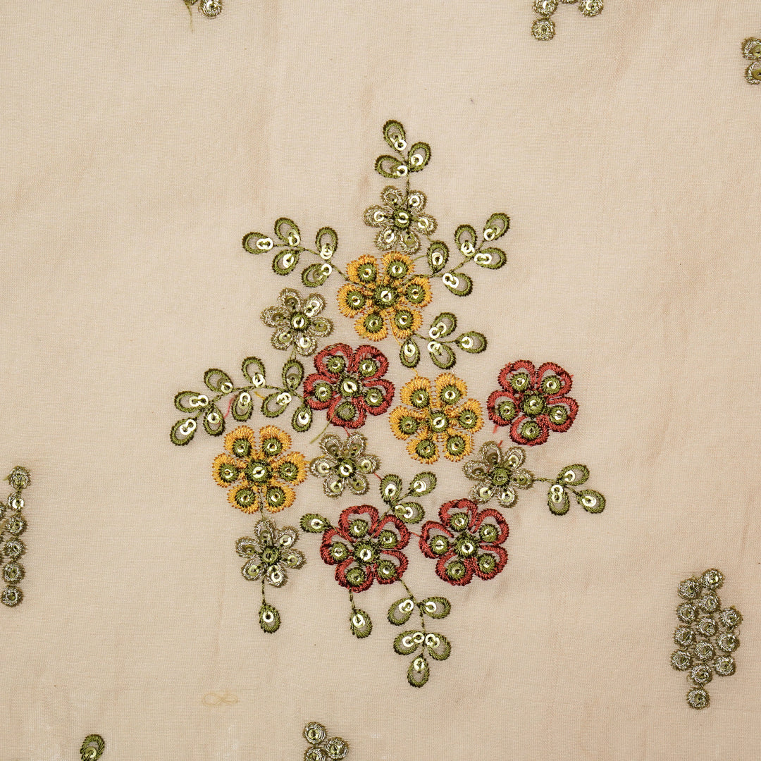 Abeer Bunch Buta on Light Blush Silk Chanderi Embroidered Fabric