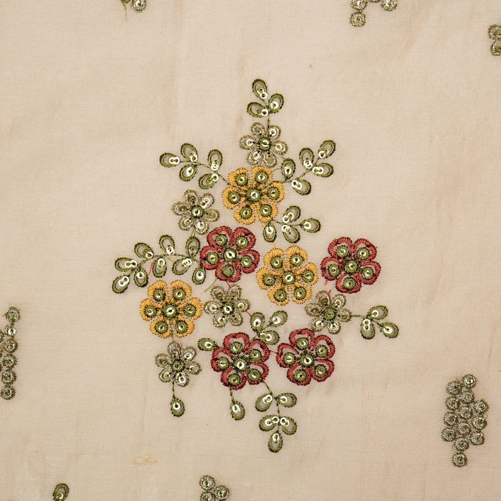 Abeer Bunch Buta on Light Blush Silk Chanderi Embroidered Fabric