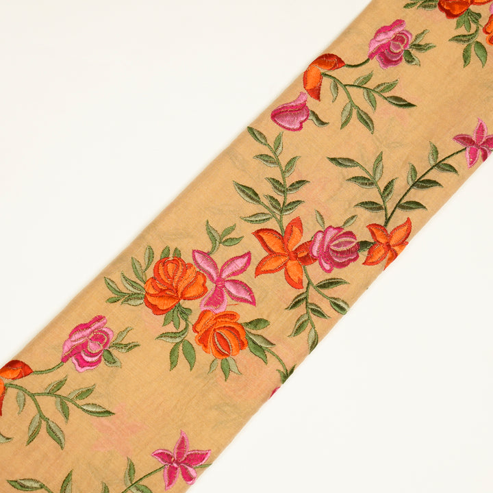 Asma Jaal on Deep Peach Semi Chanderi Embroidered Fabric