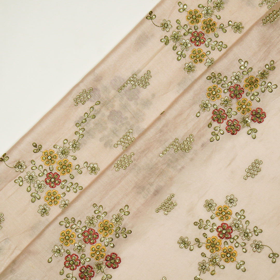 Abeer Bunch Buta on Light Blush Silk Chanderi Embroidered Fabric