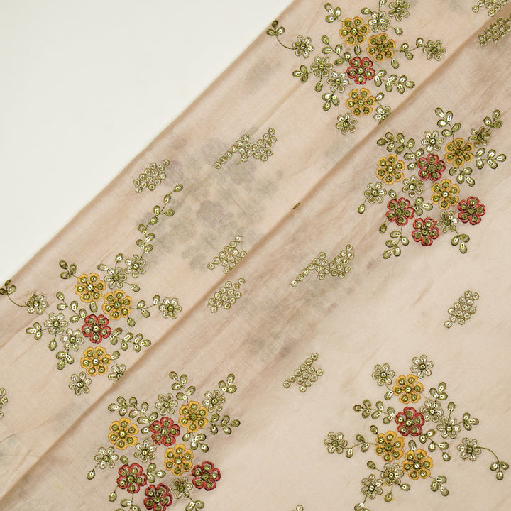 Abeer Bunch Buta on Light Blush Silk Chanderi Embroidered Fabric