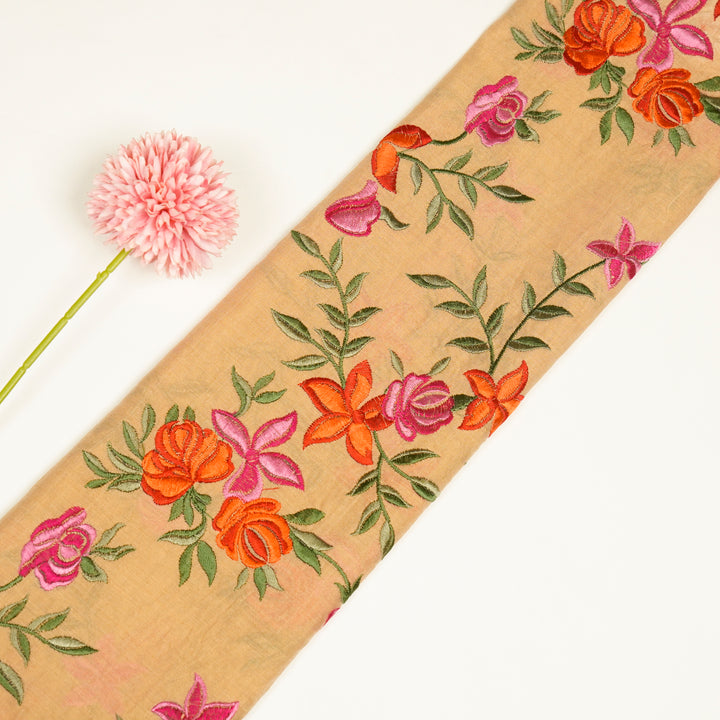 Asma Jaal on Deep Peach Semi Chanderi Embroidered Fabric