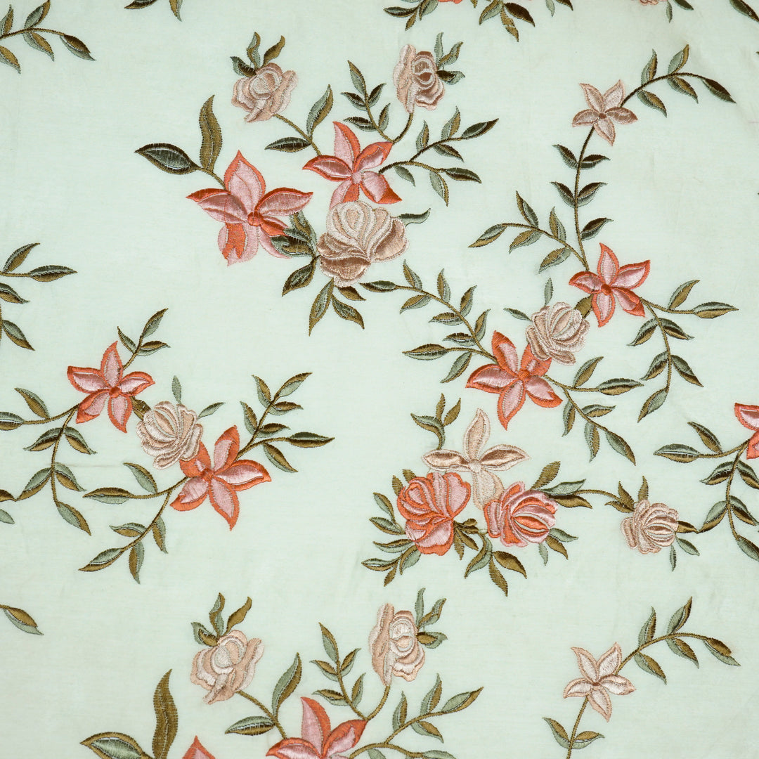 Asma Jaal on Sea Green Semi Chanderi Embroidered Fabric