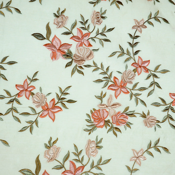 Asma Jaal on Sea Green Semi Chanderi Embroidered Fabric