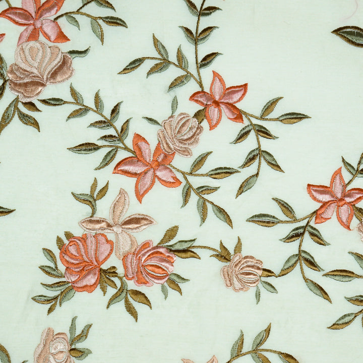 Asma Jaal on Sea Green Semi Chanderi Embroidered Fabric