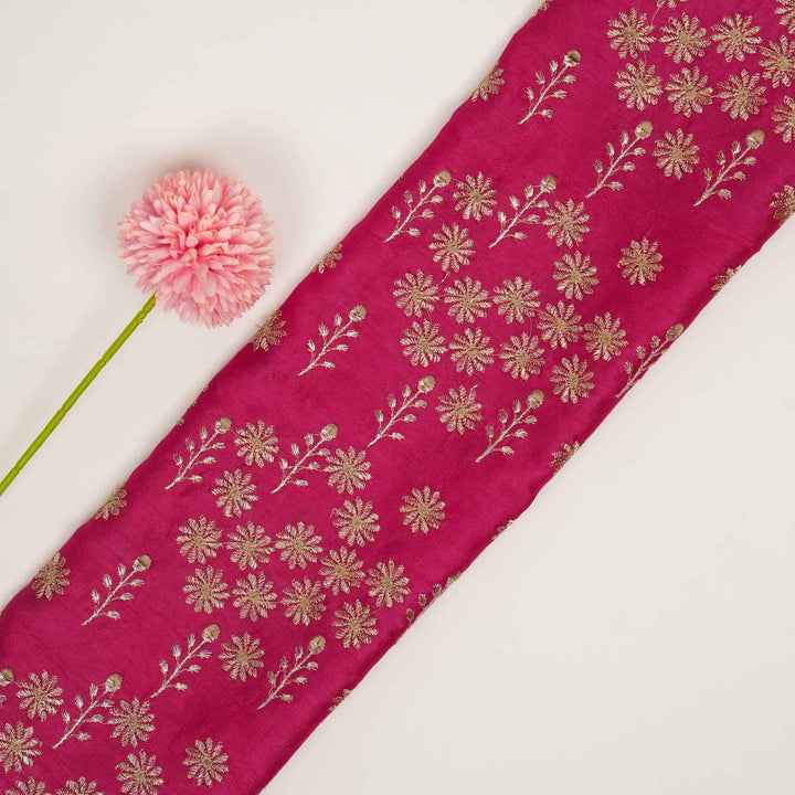 Unnati Jaal on Fuxia Semi Raw Silk Embroidered Fabric