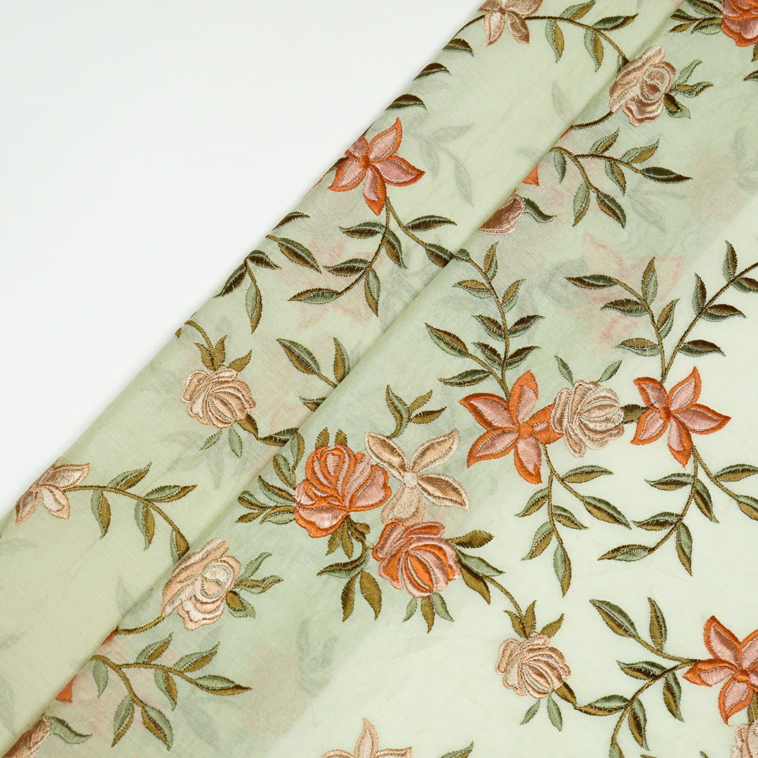 Asma Jaal on Sea Green Semi Chanderi Embroidered Fabric