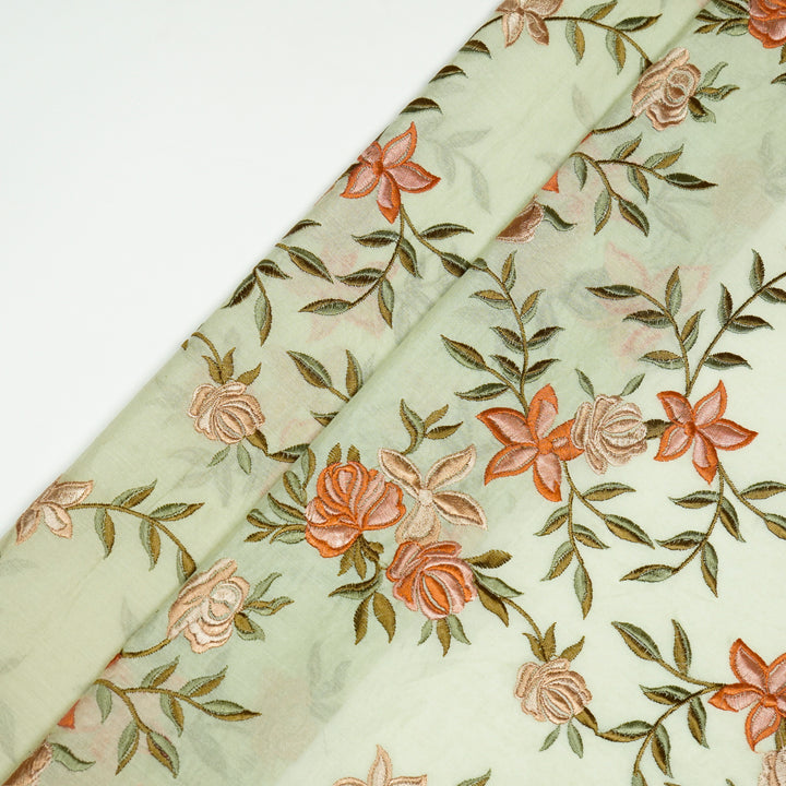 Asma Jaal on Sea Green Semi Chanderi Embroidered Fabric