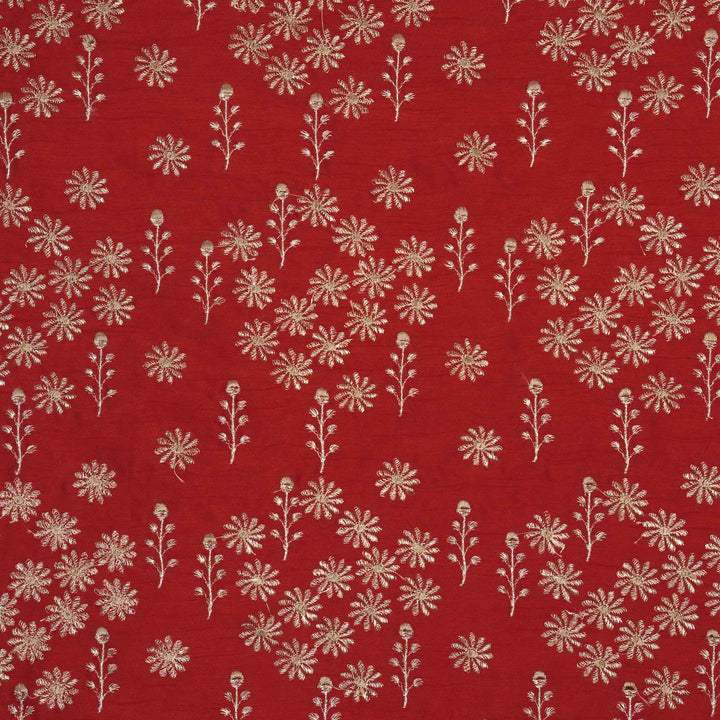 Unnati Jaal on Red Semi Raw Silk Embroidered Fabric