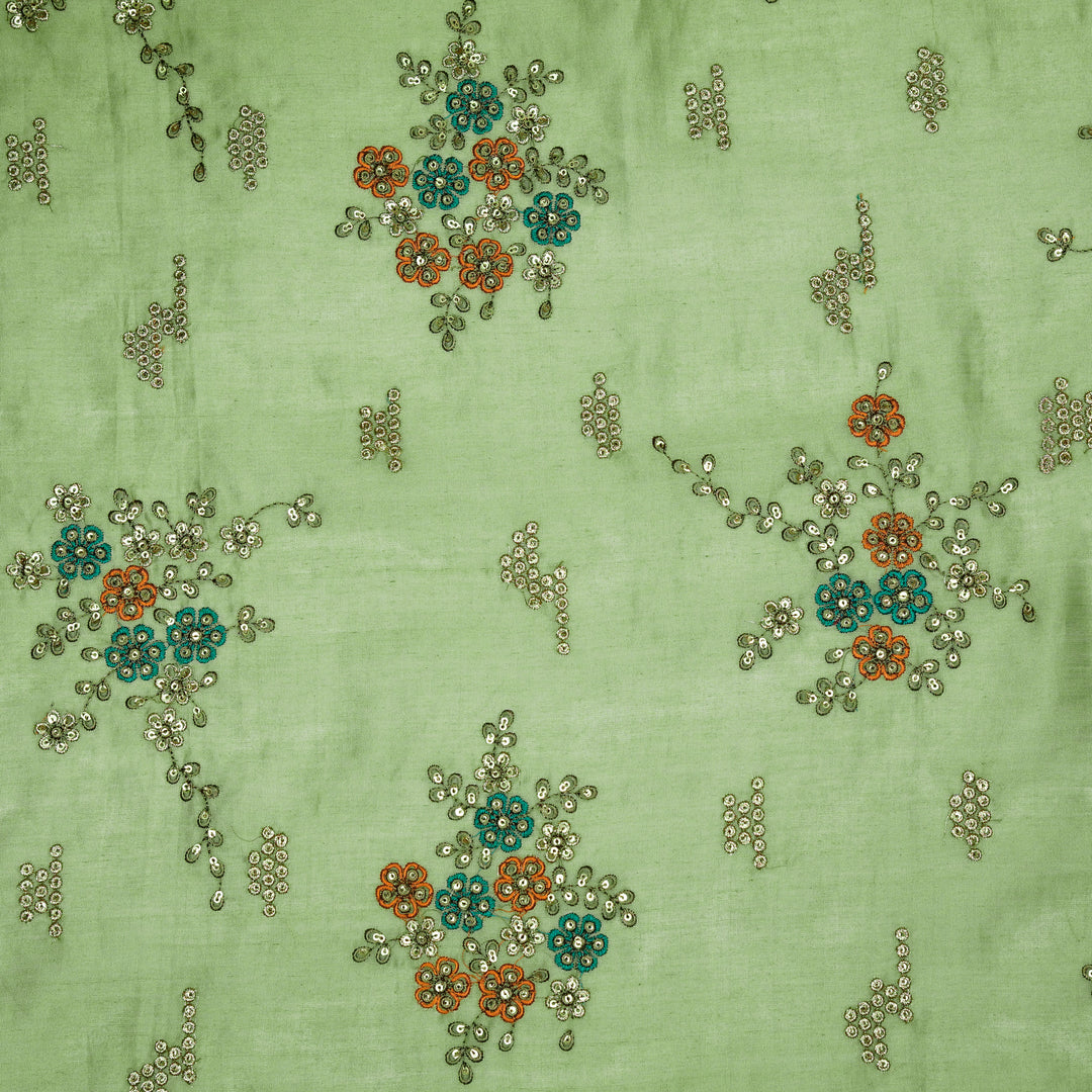 Abeer Bunch Buta on Pista Green Silk Chanderi Embroidered Fabric