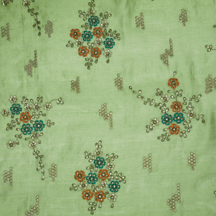 Abeer Bunch Buta on Pista Green Silk Chanderi Embroidered Fabric