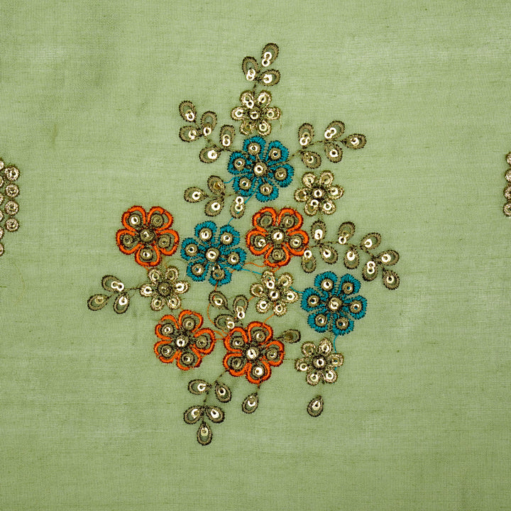 Abeer Bunch Buta on Pista Green Silk Chanderi Embroidered Fabric