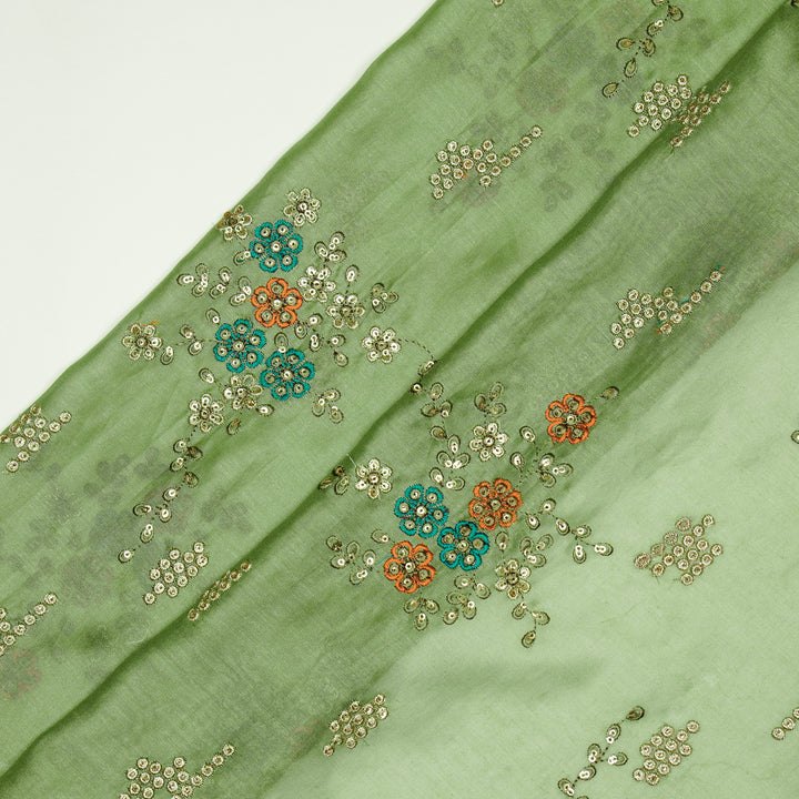 Abeer Bunch Buta on Pista Green Silk Chanderi Embroidered Fabric