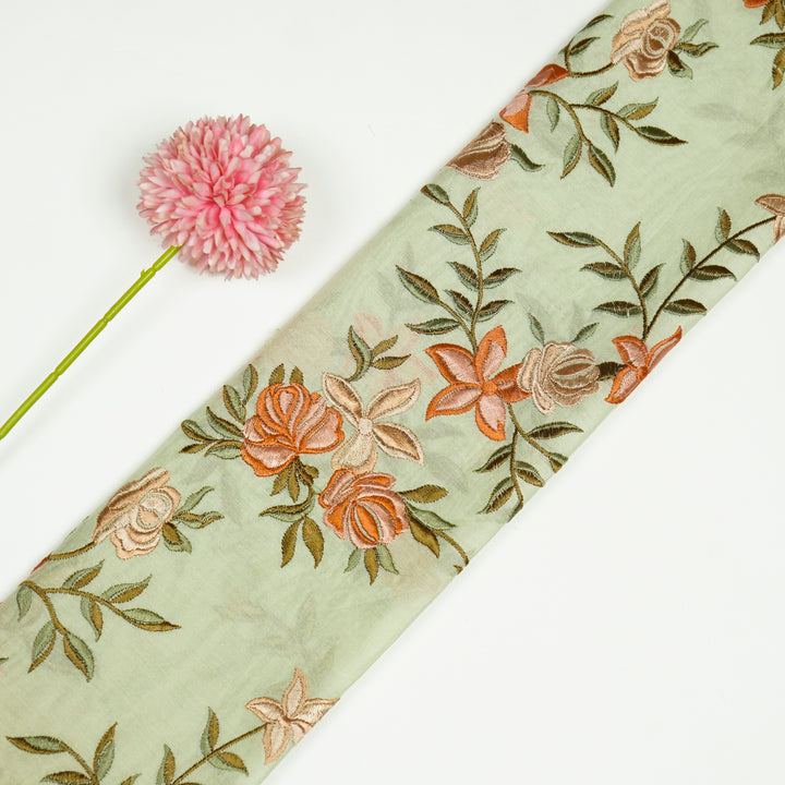 Asma Jaal on Sea Green Semi Chanderi Embroidered Fabric