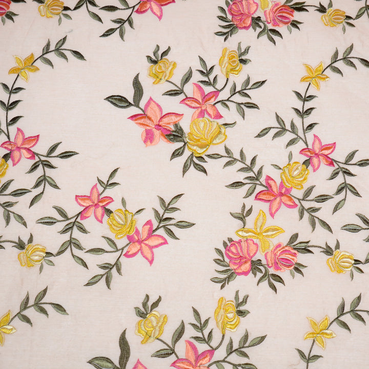 Asma Jaal on Light Peach Semi Chanderi Embroidered Fabric