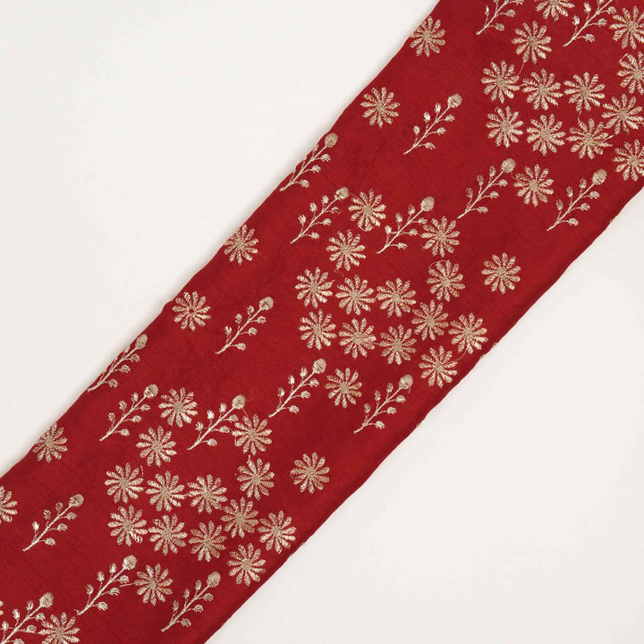 Unnati Jaal on Red Semi Raw Silk Embroidered Fabric