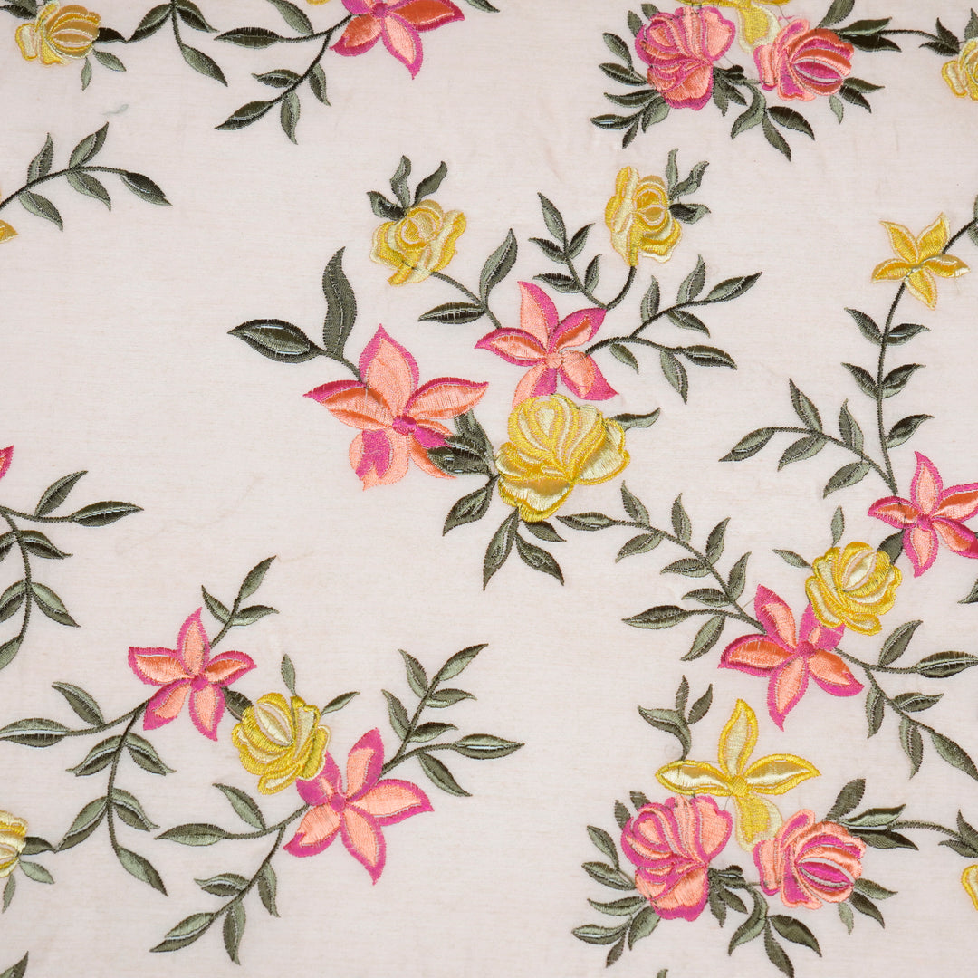 Asma Jaal on Light Peach Semi Chanderi Embroidered Fabric