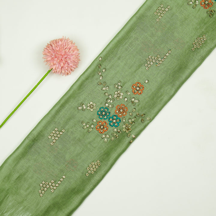 Abeer Bunch Buta on Pista Green Silk Chanderi Embroidered Fabric