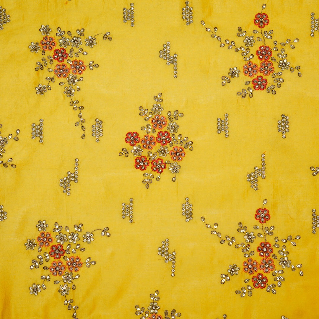 Abeer Bunch Buta on Gold Silk Chanderi Embroidered Fabric