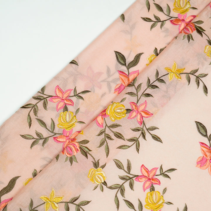 Asma Jaal on Light Peach Semi Chanderi Embroidered Fabric