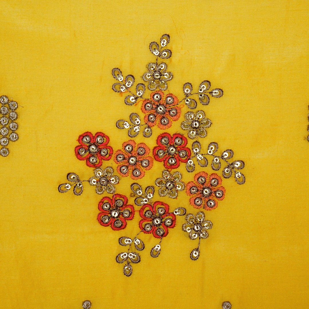 Abeer Bunch Buta on Gold Silk Chanderi Embroidered Fabric