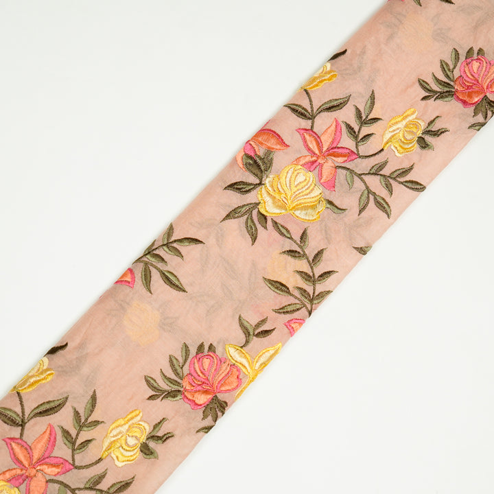 Asma Jaal on Light Peach Semi Chanderi Embroidered Fabric