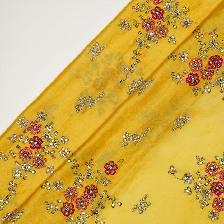 Abeer Bunch Buta on Gold Silk Chanderi Embroidered Fabric
