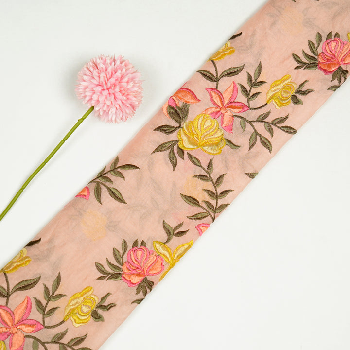 Asma Jaal on Light Peach Semi Chanderi Embroidered Fabric