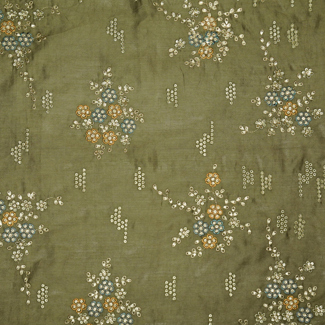 Abeer Bunch Buta on Mouse Silk Chanderi Embroidered Fabric