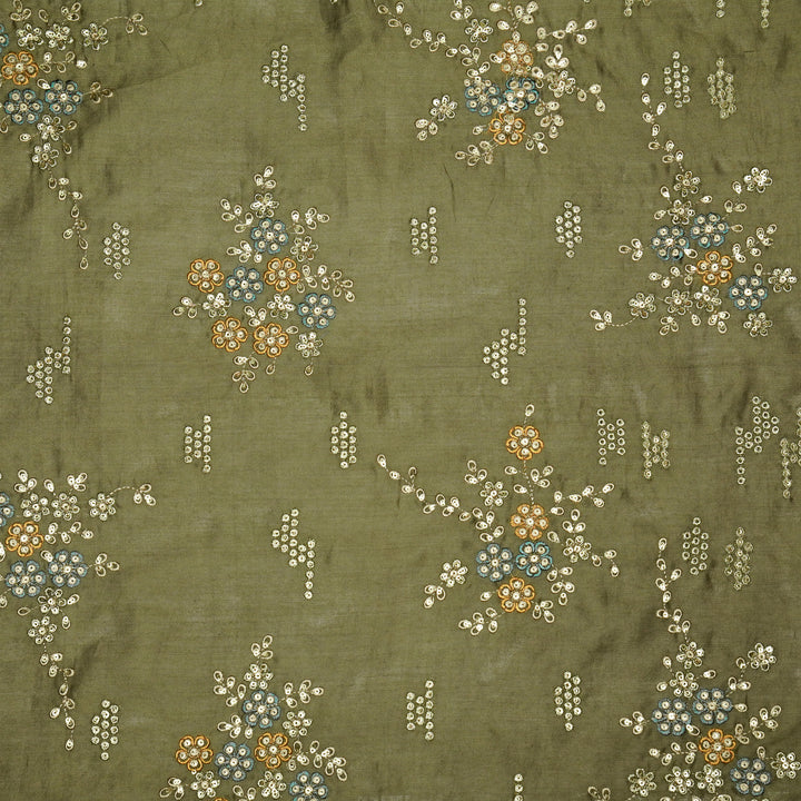 Abeer Bunch Buta on Mouse Silk Chanderi Embroidered Fabric