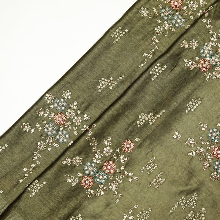 Abeer Bunch Buta on Mouse Silk Chanderi Embroidered Fabric