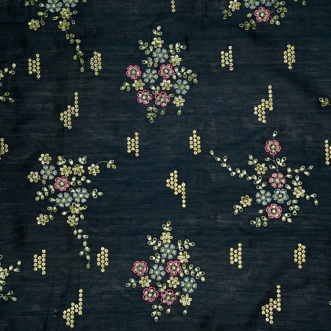 Abeer Bunch Buta on Navy Blue Silk Chanderi Embroidered Fabric