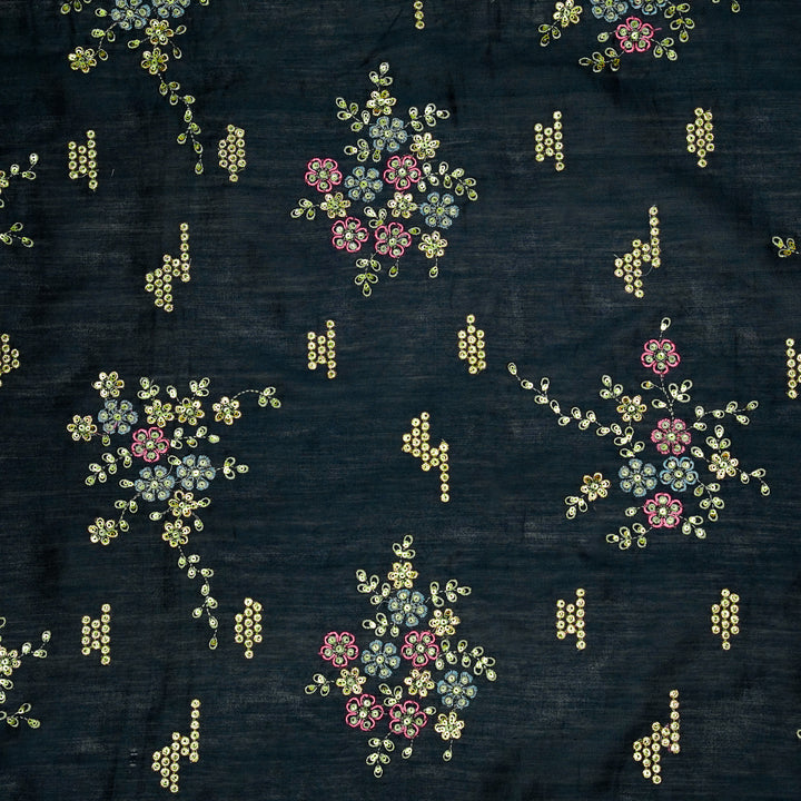 Abeer Bunch Buta on Navy Blue Silk Chanderi Embroidered Fabric