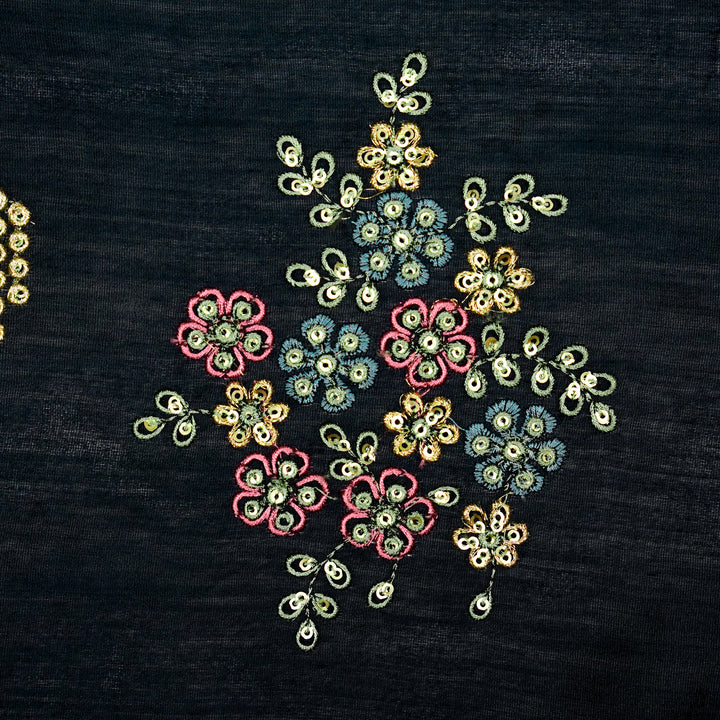 Abeer Bunch Buta on Navy Blue Silk Chanderi Embroidered Fabric