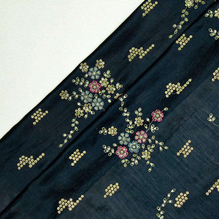 Abeer Bunch Buta on Navy Blue Silk Chanderi Embroidered Fabric