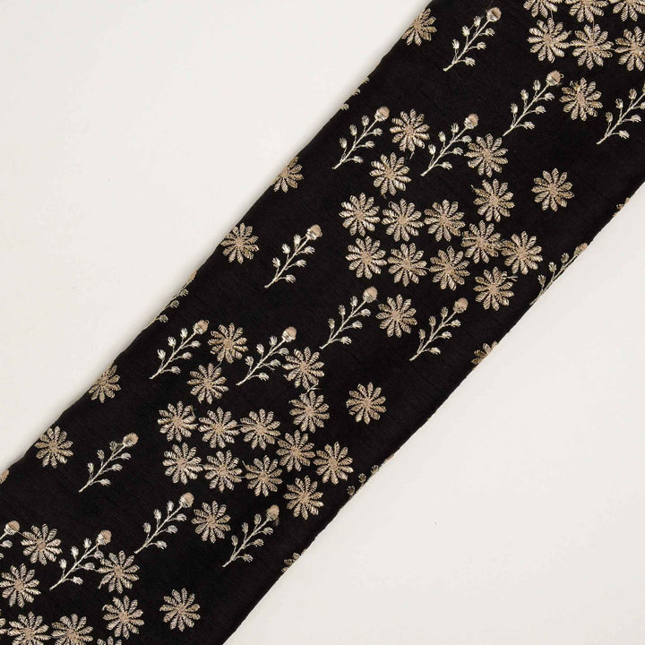 Unnati Jaal on Black Semi Raw Silk Embroidered Fabric