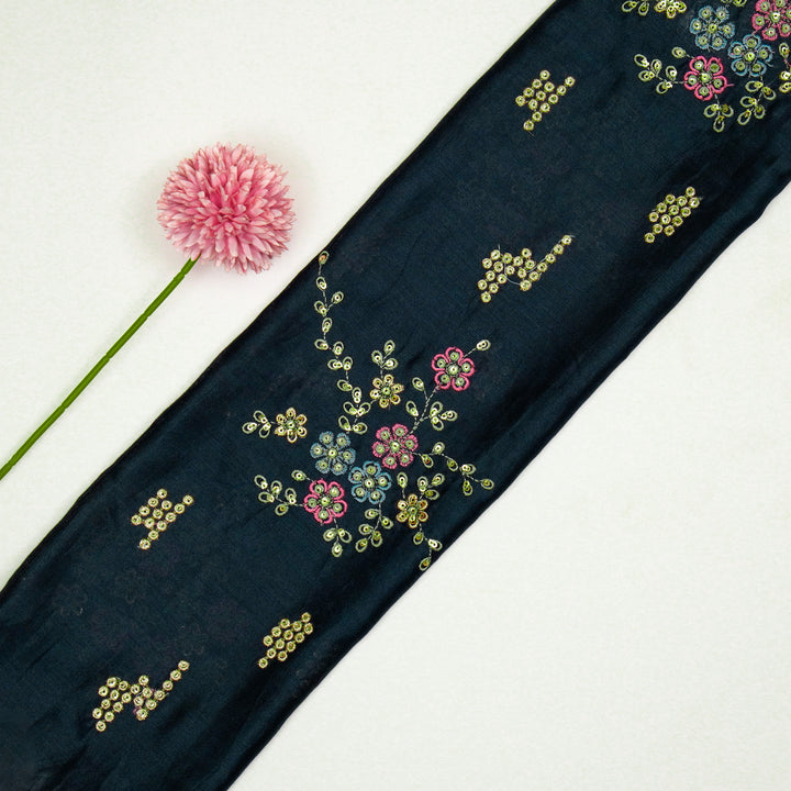 Abeer Bunch Buta on Navy Blue Silk Chanderi Embroidered Fabric