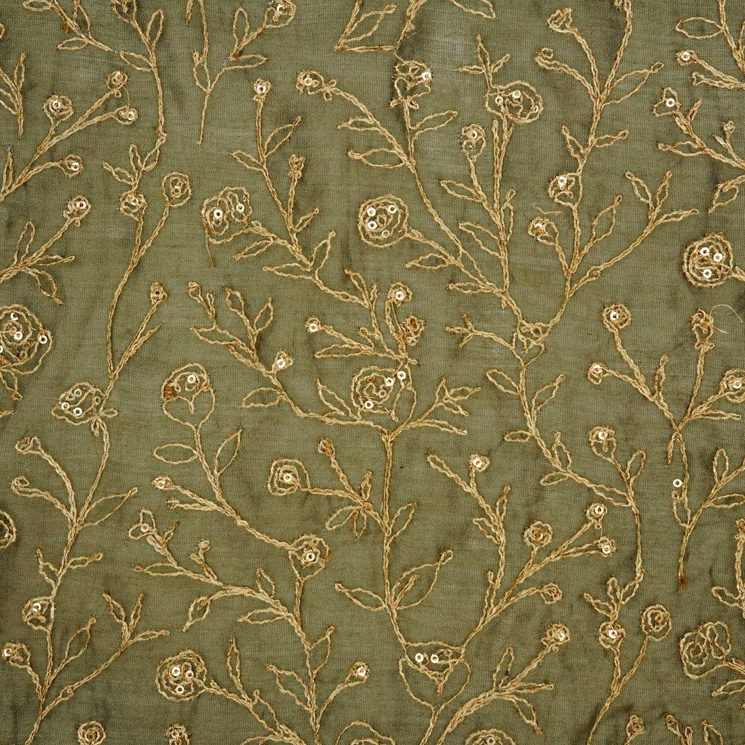 Aseel Jaal on Mouse Silk Chanderi Embroidered Fabric