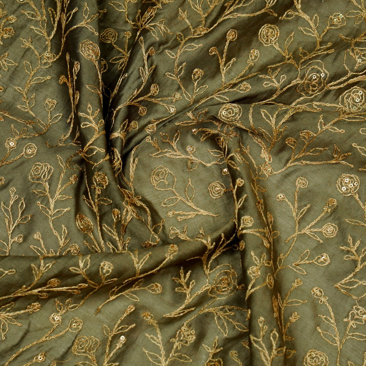 Aseel Jaal on Mouse Silk Chanderi Embroidered Fabric