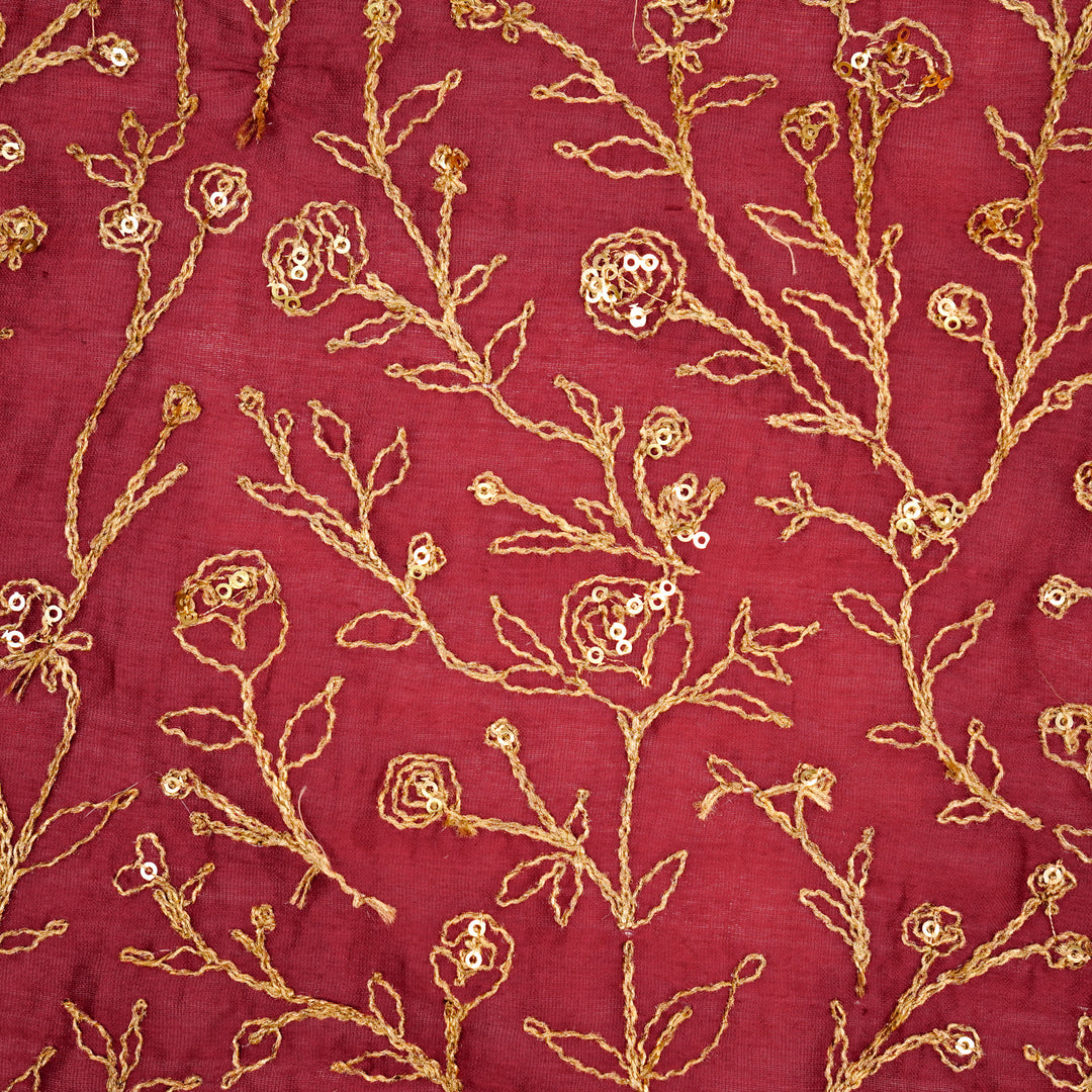 Aseel Jaal on Maroon Silk Chanderi Embroidered Fabric