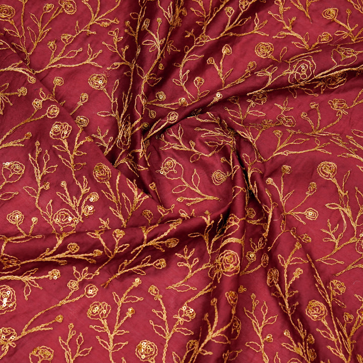 Aseel Jaal on Maroon Silk Chanderi Embroidered Fabric