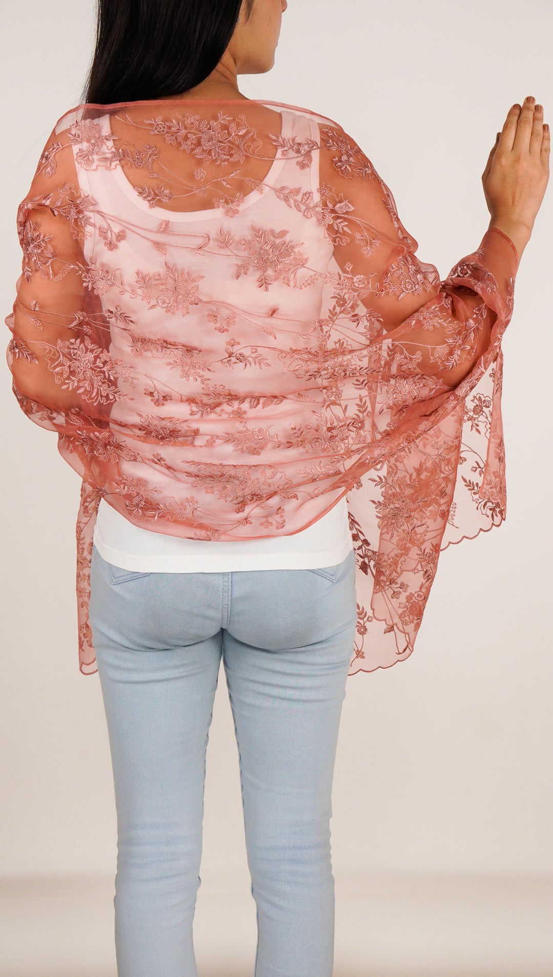 Isabella Embroidered Stole on Rust Silk Organza